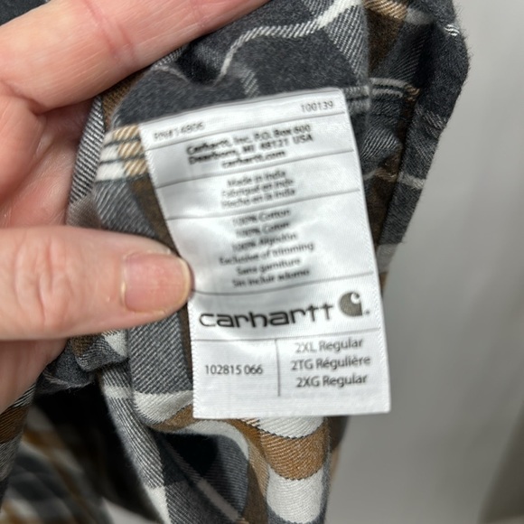 Carhartt original fit gray and brown plaid button-down flannel shirt size 2 XL. - Picture 7 of 10